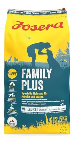 JOSERA Family Plus Puppy Premium Trockenfutter (12,5 kg) - Hochwertige Ernährung für trächtige Hündinnen und Welpen, ohne Weizen, Soja und Zucker, unterstützt Gehirnentwicklung durch Lachs