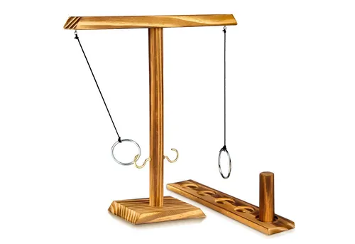 Goods+Gadgets Spiel GOODS+GADGETS Holz Ringwurf Spiel – Aktion Hakenspiel für 2 Spieler, Ringwurfspiel Deluxe, Ring Toss Hook Battle-Game