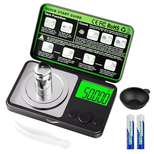 Wigearss 50g/0.001g Feinwaage Hochpräzise, Electronische Milligramm Waage, Digitalwaage mit Cal-Gewicht, Pinzette, Tray und Schaufel
