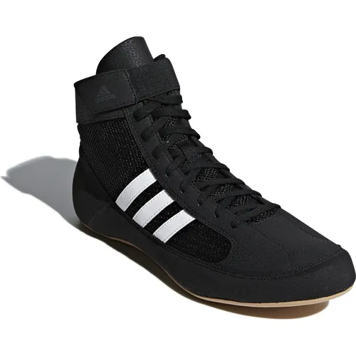 adidas Performance HVC RINGERSCHUH Boxschuh weiß 47 1/3 EU - Herren-Sportschuhe für Ringen und Fitness, mit schnürbarem Klettverschluss für optimalen Halt und stylischem Streifen-Design in Core Black / Cloud White.