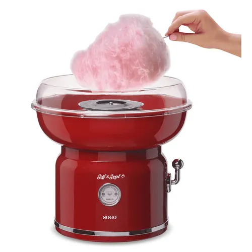 SOGO Zuckerwatte-Maschine Retro-Rot CC-SS-11975 - Zuckerwatte-Maschine im Retro-Design für Zuhause. Ideal für Partys und Familienfeste! Mit 500W Leistung zaubern Sie in kürzester Zeit köstliche Zuckerwatte in verschiedenen Farben.