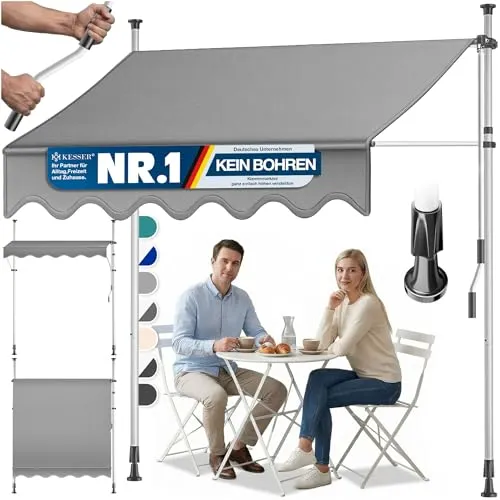 KESSER® Klemmmarkise mit Handkurbel 400cm - UV-beständige Balkonmarkise ohne Bohren, höhenverstellbar und wasserabweisend – idealer Sicht- und Sonnenschutz für Terrasse, Garten und Balkon.