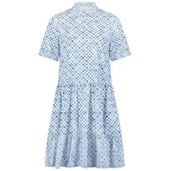 Cartoon Blusenkleid Damen mit Muster blau|weiß 40 EU - Feminin und pflegeleicht: Dieses ausgestellte Blusenkleid in Blau-Weiß vereint Komfort und Stil für jeden Anlass.