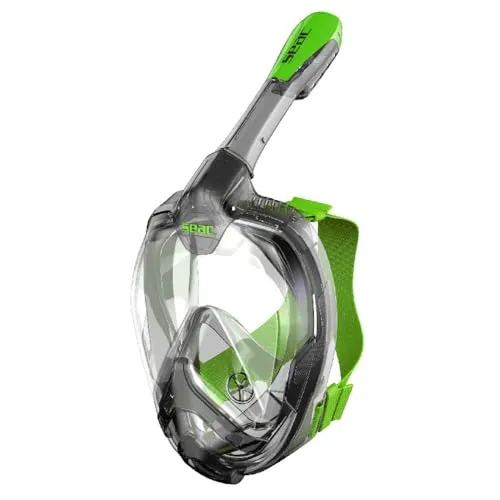 Seac Magica, Schnorchelmaske Vollgesichtsmaske Anti-Beschlag System mit einem weichen Maskenkörper, Dry Top Schnorchel mit Auslassventil, grau/grün, L/XL