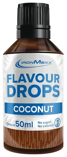 IronMaxx Flavour Drops - Kokosnuss 50ml | Kalorienfrei & Zuckerfrei | Vegane Flavour Drops zum Süßen von Speisen | Praktischer Tropfverschluss (Verpackung kann variieren)