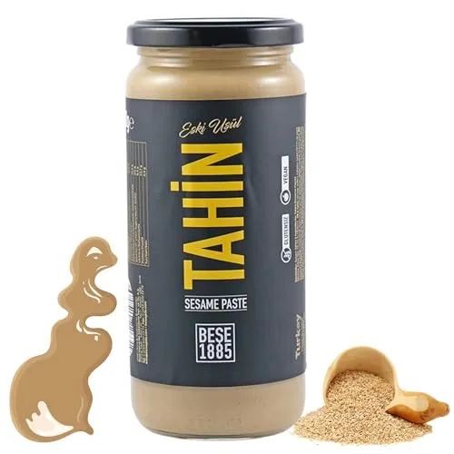 Traditionelle türkische Tahin-Sesampaste im Glas – Tahini Einfach oder Doppelt Geröstet – Reine Zutaten Ohne Zusatzstoffe – Herstellung nach überlieferten Methoden seit 1885 (500 g, Einfach geröstet)