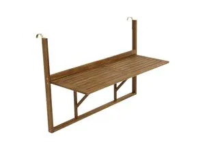 DEGAMO Balkonhängetisch 120x40cm klappbar - Gartentisch aus FSC-zertifiziertem Akazienholz, witterungsbeständig und platzsparend klappbar. Ideal für Geländer bis 60cm Dicke.