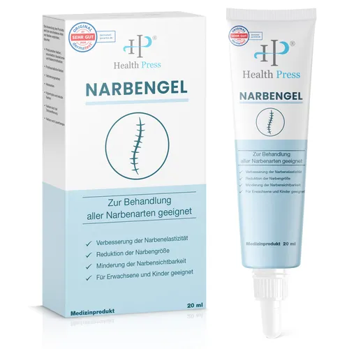 Health Press® Narben Gel 20 ml – Effektive Narbenpflege für Erwachsene & Kinder - Medizinprodukt zur Reduzierung der Sichtbarkeit von Narben, ausgezeichnet mit „SEHR GUT“ von Dermatest. Ideal für postoperative, aknebedingte und andere Narbenarten.