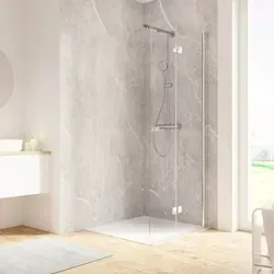 Walk In mit Drehfalttür SCHULTE Garant 2.0 90 x 200 cm - Elegante Drehfalttür mit chromfarbenem Profil und Klarglas, ideal für moderne Bäder. Bietet eine praktische Lösung für den Zugang zur Dusche.