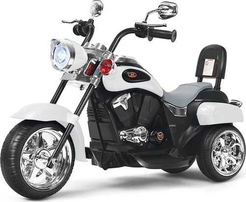 COSTWAY 6V Elektro Motorrad mit verstellbaren Scheinwerfer Kindermotorrad für Kinder ab 3 Jahren Weiß