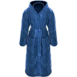 Gräfenstayn Unisex-Bademantel Kuschelfleece S blau - Kuscheliger Bademantel aus warmem Fleece, wadenlang mit Kapuze und praktischen Fronttaschen. Ideal für entspannte Stunden zu Hause.