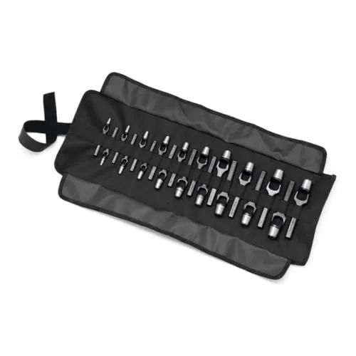 Rennsteig Werkzeuge Henkellocheisen-Satz 140 901 0 - 19-teiliges Henkellocheisen-Set in praktischer Rolltasche, mit Lochdurchmessern von 2-20mm, aus hochwertigem Werkzeugstahl, ideal für präzises Arbeiten, made in Germany.