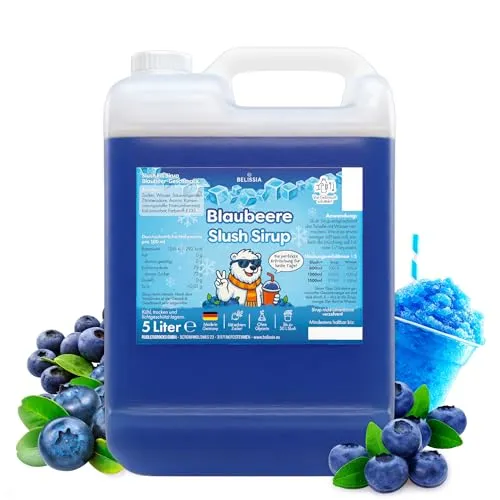 Belissia Slush Eis Sirup 5L – Blaubeer Geschmack, Glycerin frei, ergiebig 1:5 - Erfrischende Slushgetränke für jeden Anlass! Der BELISSIA Slusheis Sirup ist äußerst ergiebig (1:5) und sorgt für bis zu 6 Liter Genuss. Ideal für Partys, Geburtstage und gemütliche Abende. Frei von Glycerin und perfekt für alle Slushgeräte!