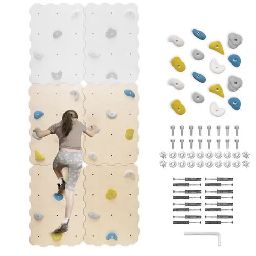 MAMOI® Kletterwand aus Holz für den Innenbereich mit 16 Klettergriffen – Beige - Robuste Kletterwand aus Holz mit 16 Griffen, ideal für kreative Indoor-Abenteuer. Einfache Montage und individuelles Design garantieren Spaß und Sicherheit beim Klettern.