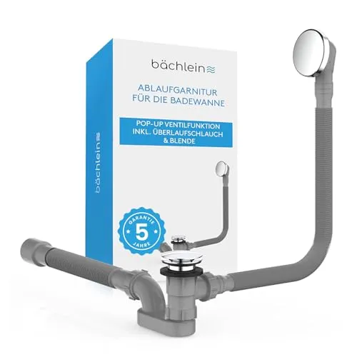 Bächlein Ablaufgarnitur Pop Up für die Badewanne - Abflussstopfen mit Push-Push-Funktion für müheloses Öffnen und Schließen. Flexibler Ablauf und einfacher Einbau für jede Badewanne – für einen sauberen Wannenablauf!