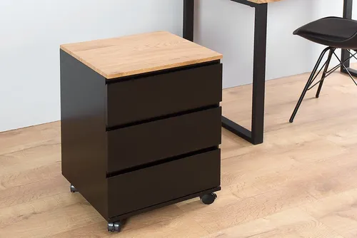 riess-ambiente Rollcontainer BIG DEAL 46cm schwarz/natur - Rollcontainer mit 3 Schubladen, bietet viel Stauraum und Mobilität, kombiniert elegantes Schwarz mit natürlichem Holz für ein modernes Büroambiente.