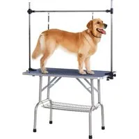 Höhenverstellbarer Trimmtisch für Hunde mit Unterkorb - Blau - Kategorie: Trimmtische, klappbar und platzsparend, ideal für professionelle Groomer und Hundebesitzer, mit einer Gewichtskapazität von 100 kg.