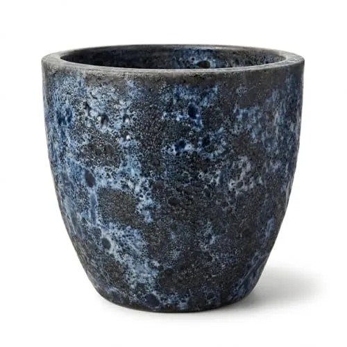 Teramico Premium Pflanzkübel Keramik glasiert – 100% Frostfest & Handarbeit. Blumenkübel mit Loch für Außen & Innen. Hochwertiger Übertopf Unikat Winterfest (Lava Blau, 21cm x 18cm)