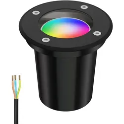 ledscom.de Bodeneinbauleuchte BOLI für außen, IP67, schwarz, rund, 108mm Ø - Lampen für Außenbereich, begeh- und befahrbar bis 500 kg, mit smartem RGB Leuchtmittel für individuelles Lichtdesign und Sprachsteuerung über Tuya App.