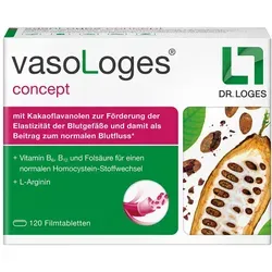 Vasologes Concept Filmtabletten - Nahrungsergänzungsmittel zur Förderung der Blutgefäß-Elastizität mit Kakaoflavanolen für einen normalen Blutfluss und Unterstützung des Nervensystems.