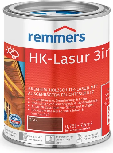 Remmers Holzschutzlasur HK-Lasur 3in1 Ebenholz 0,75 Liter - Holzlasur mit 3in1 Funktion: Imprägnierung, Grundierung und Lasur. Schützt Holz im Freien vor Feuchtigkeit und UV-Strahlung. Ideal für Zäune und Gartenhäuser.
