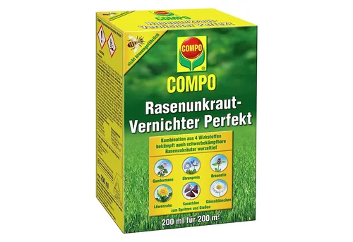 COMPO Rasenunkraut-Vernichter Perfekt 200 ml - effektiver Unkrautvernichter für Rasen, bekämpft hartnäckige Unkräuter bis in die Wurzel ohne Rasen zu schädigen