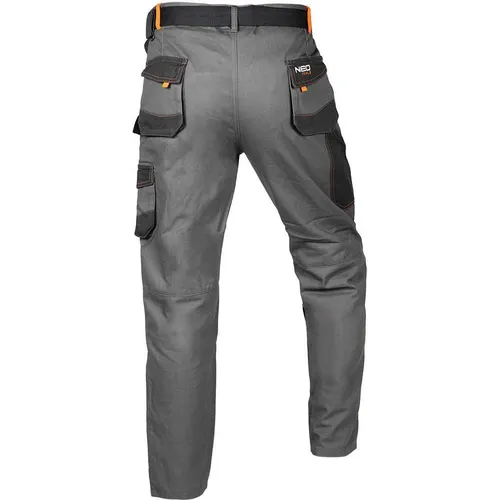 NEO TOOLS Herren Arbeitshose - Robuste Arbeitskleidung aus 100% Twill-Baumwolle, verstärkter Kniebereich mit Taschen für Knieschoner und viele praktische Multifunktionstaschen für Werkzeuge, ideal für Profis.