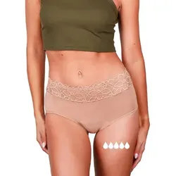 Taynie Deluxe extra stark Periodenunterwäsche Starke Blutung - Periodenwäsche - Menstruationsunterwäsche - ersetzt 4 Tampons, Periodenslip Tragedauer bis 12 Std., waschbar bis 60°C (50, Sand)