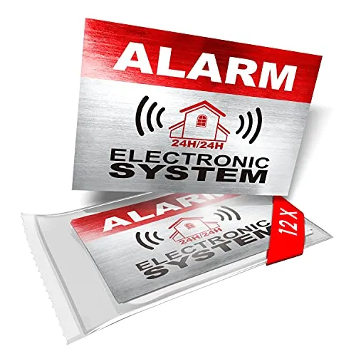 imaggge.com 12 x Sicherheitsalarm-Warnschild-Aufkleber – Alarm – Elektronisches System – für den Innen- und Außenbereich – Schutz für Zuhause, Auto – wetterfest – Größe: 8,5 x 5,5 cm