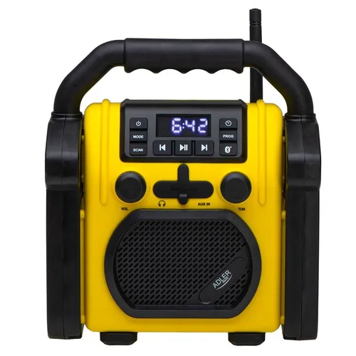 Adler AD 1911 Baustellenradio mit Bluetooth - Wasserdichtes Baustellenradio in gelb und schwarz, ideal für den Einsatz auf der Baustelle mit Bluetooth und AUX Anschluss für flexible Musikquelle.