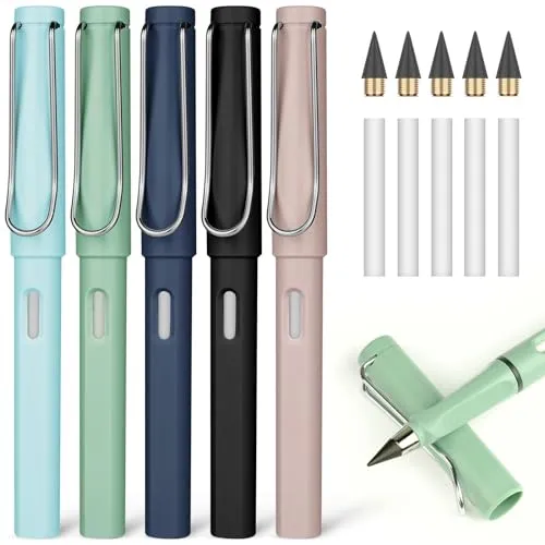 OFFCUP Tintenlose Bleistifte Set – 5 Stück mit Radiergummi - Praktisches Set mit 5 tintenlosen Bleistiften in verschiedenen Farben, inklusive nachfüllbarer Spitzen und Radiergummis. Ideal für Schüler, Studenten und Künstler – für ein flüssiges und sauberes Schreiberlebnis.