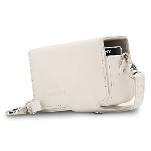 Megagear Protective Leder Brown Camera Hülle für Sony Cyber-Shot DSC-RX100 V, DSC-RX100 IV mit 24-70 mm Objektiv, DSC-RX100 III, DSC-RX100 II - Weiß