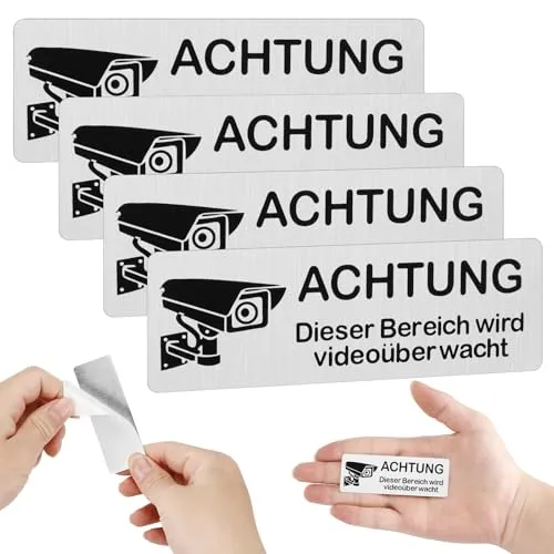 Pavlleen 4 Stück Schild Videoüberwachung - Sicherheitsschilder aus hochwertigem Aluminium, kratzfest und korrosionsbeständig. Ideal für Innen- und Außenbereiche; schützt Ihr Eigentum effektiv vor Eindringlingen.