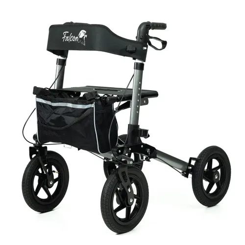 REHASHOP Outdoor Rollator Falcon - Geländegängig mit großen Luftreifen - Rollatoren - Ideal für den Außenbereich mit großen Luftreifen für hohen Fahrkomfort und einfach faltbar für Reisen.