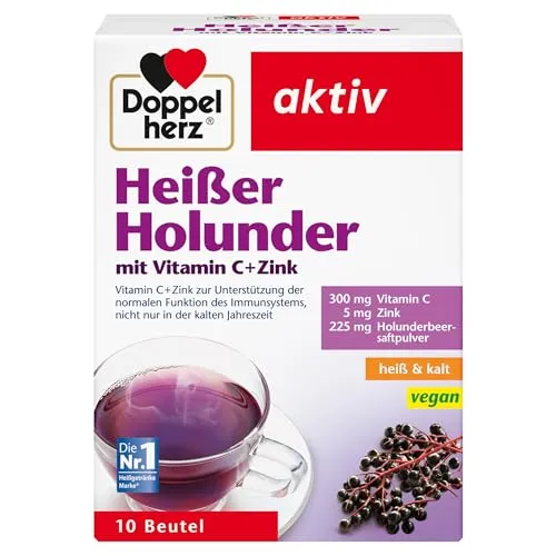 Doppelherz Heisser Holunder mit Vitamin C +Zink Granulat - Nahrungsergänzungsmittel für die kalte Jahreszeit, unterstützt das Immunsystem mit Vitamin C und Zink und bietet einen fruchtigen Geschmack als Heiß- oder Kaltgetränk.