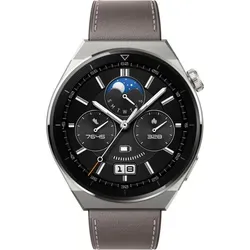 Huawei Watch GT3 Pro 46mm - Grau mit Lederarmband - Smartwatch mit 1,43" AMOLED-Display, GPS, Herzfrequenzmessung und 14 Tagen Akkulaufzeit. Ideal für Sportler und Gesundheitsbewusste!