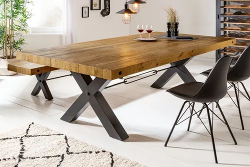 riess-ambiente Esstisch THOR - 200cm Vintage Braun Pinie Recycelt - Esstisch aus massivem Pinienholz mit robustem X-Gestell im Industrial Design, ideal für große Esszimmer und nachhaltige Einrichtung.