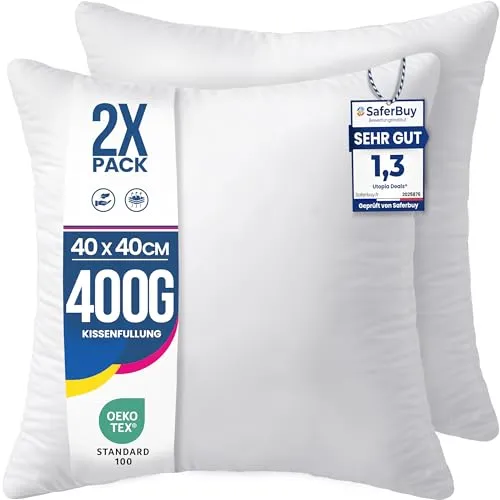Utopia Bedding 2er Set Kissenfüllung 40 x 40 cm, Innenkissen Füllkissen Kopfkissen Sofakissen (Weiß)