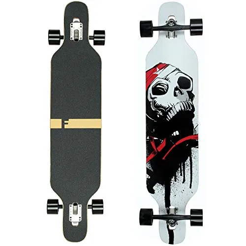 Flex2 Camber Longboard bis 84kg - Weiß Skull aus Ahornholz - Longboard für Fahrer bis 84kg, aus hochwertigem Ahornholz gefertigt. Die spezielle Camber-Form verbessert den Schwung und ermöglicht Tricks mit Nose- und Kicktail. Ideal für Cruising und Slides.
