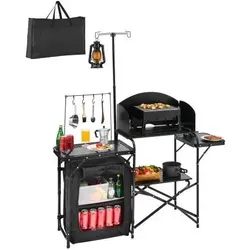 VEVOR Campingküche Küchentisch - Camping-Möbel mit hochwertigem X-Frame-Design, klappbar und tragbar. Ideal für Picknicks, inklusive dreiseitiger Windschutzscheibe und praktischer Aufbewahrungstasche.