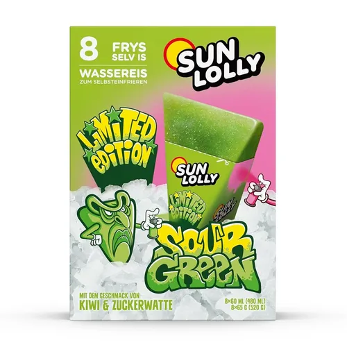 Sun Lolly Sour Green Wassereis 8x60ml zum Selbsteinfrieren 480ml