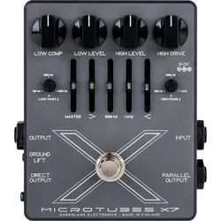 Darkglass Microtubes X7 Bass Distortion Pedal - Effektgerät für Gitarre & Bass, bietet aggressiven, vollen Klang mit 4-Band EQ für präzise Klanggestaltung.