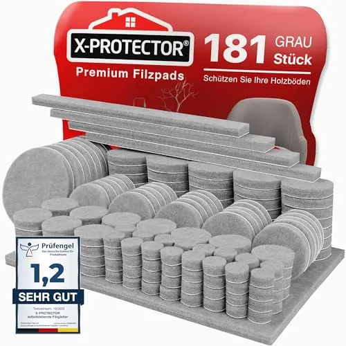 X-Protector Filzgleiter 181 Stück - Prämie Möbelgleiter Grau - Dicker Filz Selbstklebend - Bodenschoner für Stühle - Große Menge an Filzgleiter Selbstklebend - Schützen Sie Ihre Holzfußböden