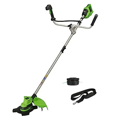 Greenworks GD24X2BCB 2 x 24 V Akku-Rasentrimmer - Rasentrimmer & Motorsensen mit 2-in-1 Funktionalität: Ideal für empfindliche Bereiche und höheres Gras, dank verstellbarem Griff und Schultergurt für maximalen Komfort.