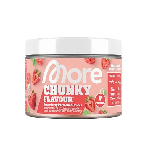 MORE Chunky Flavour, Strawberry Perfection, 150 g, vegan, Geschmackspulver zum Süßen, ohne viel Zucker und Kalorien, mit Inulin und Laktase - made in Germany