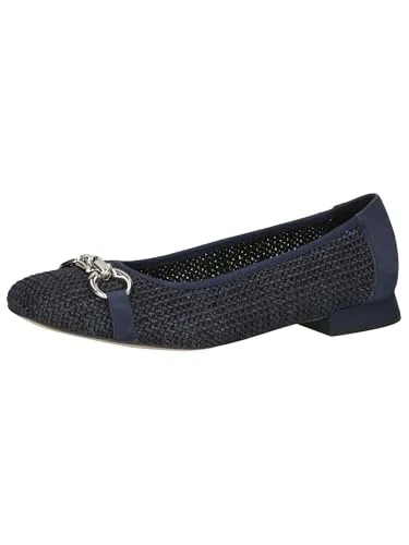 Caprice Ballerina - Bequemer Businessschuh mit Schmuckelement - Eleganter Ballerina in Dunkelblau, ideal für das Büro. Mit gepolsterter Innensohle und Blockabsatz für höchsten Tragekomfort.