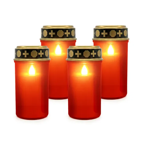 LED Grablicht Grabkerzen Grablampe Friedhofskerzen LED-Kerze Batterie 4er Set