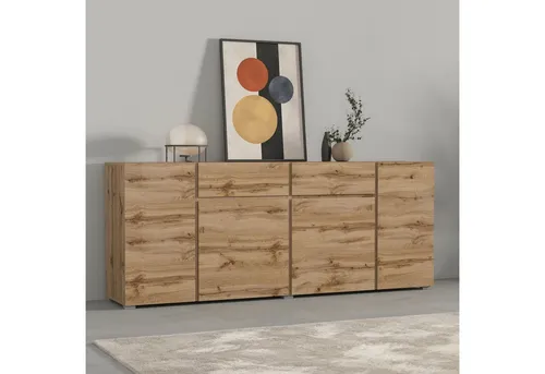 OTTO home Sideboard Metric – 195 cm, grifflose Kommode mit 4 Türen & 2 Schubkästen - Praktisches Sideboard mit viel Stauraum und verstellbaren Einlegeböden. Ideal für modernes Wohnen – bietet vielseitige Gestaltungsmöglichkeiten und ist aus stabilen Materialien gefertigt.