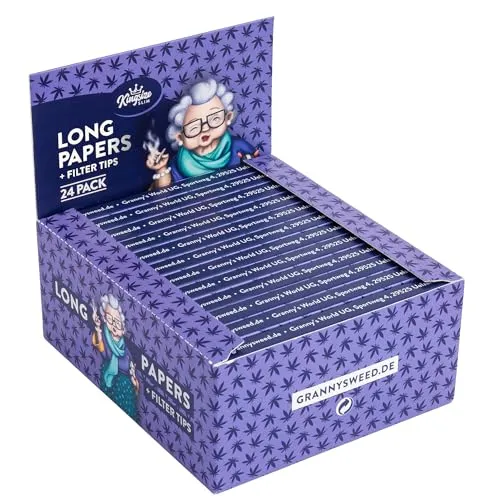 24x Granny's® Unbleached Long Papers Bocklets mit Filtertips | 108 x 45 mm | King Size | 36 Blatt + 36 Tips | Zellstoffpapier