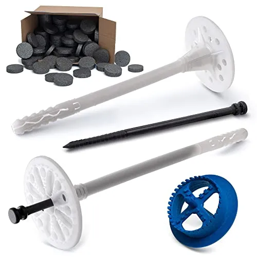 STRÜBER WDVS SET (Ø10x140mm Dämmstoffdübel mit Kunststoffnagel 100St + Grau Styropor Rondelle 100St + Styroporfräser 1St) Satz für Fassadendämmung Wärmedämmung EPS Abdeckkappen Fräse Tellerdübel ETA